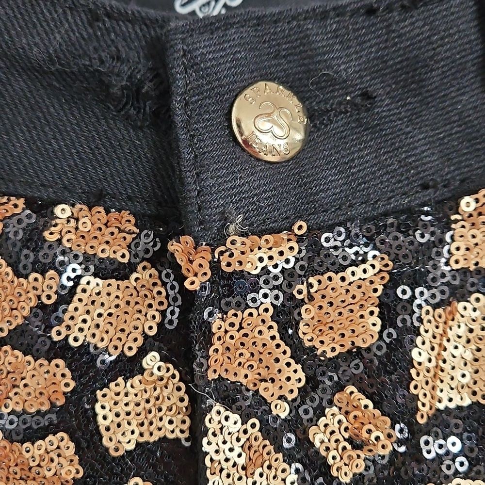 Boutique Black Sequined Abstract Animal Print Shorts Glam Party Size M - Picture 5 of 9